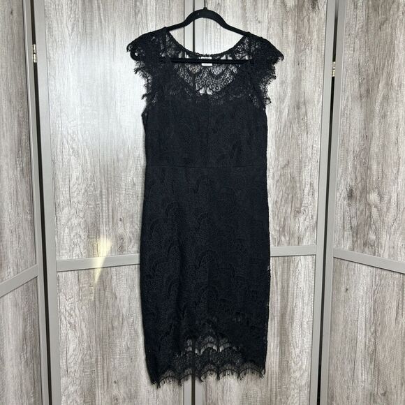 Free People Intimately Black Lace Dress Midi Tulip Hem Lined Size M - Picture 1 of 9